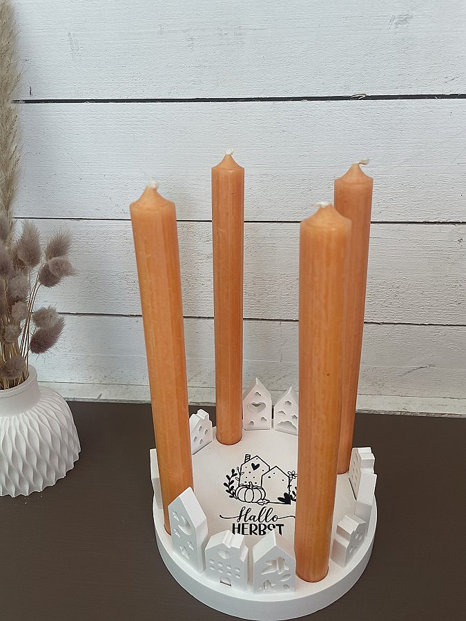 4.er Kerzenständer mit Häuschen (Hallo Herbst)